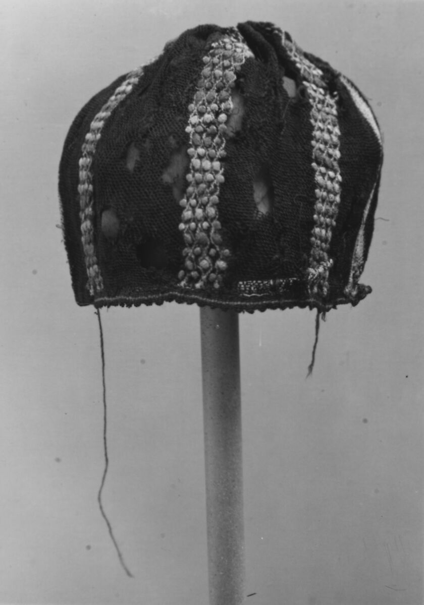 Hat, Wool; sprang technique, embroidered