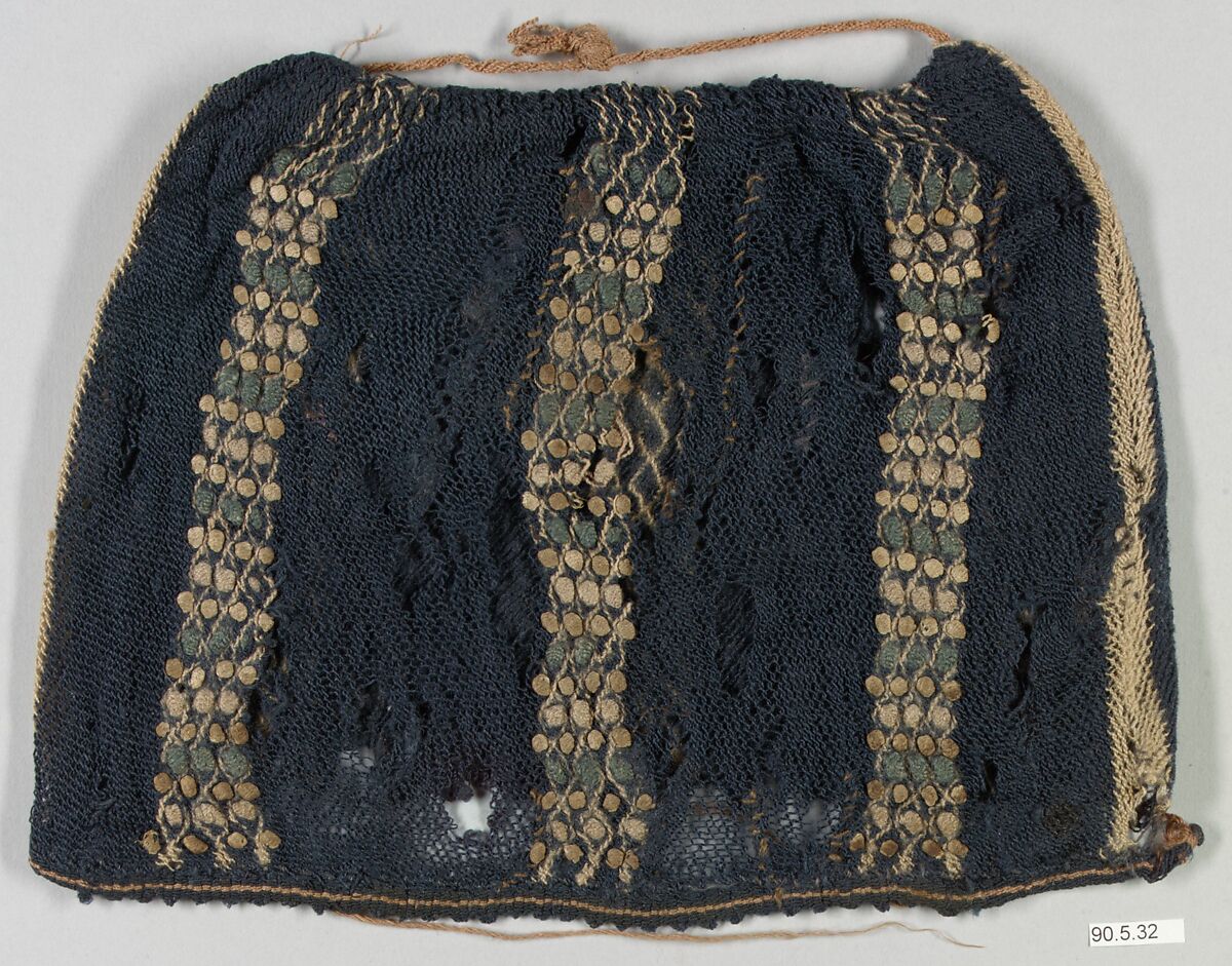 Hat, Wool; sprang technique, embroidered