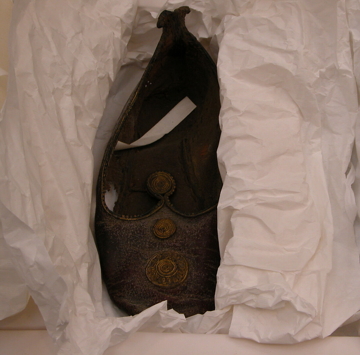 Leather Shoe with Gilded Medallions, Leather; gilded