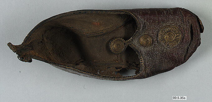 Leather Shoe with Gilded Medallions, Leather; gilded