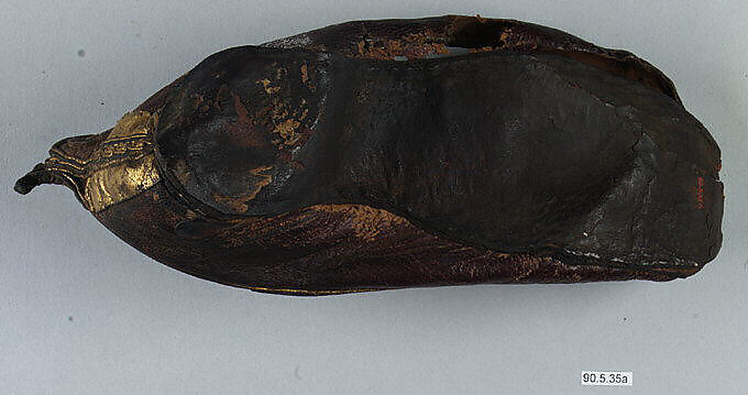 Leather Shoe with Gilded Medallions, Leather; gilded