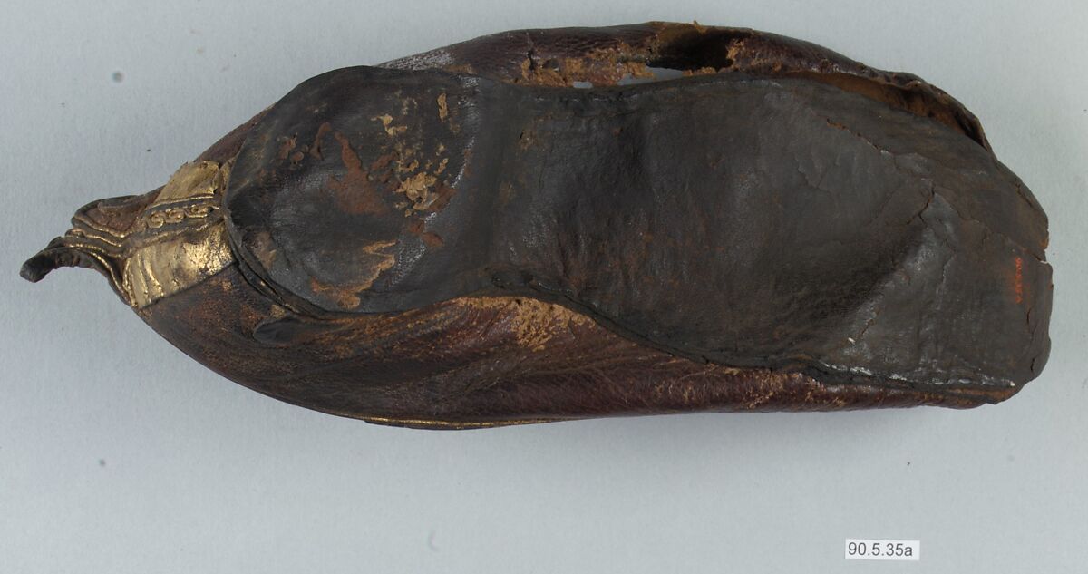 Leather Shoe with Gilded Medallions, Leather; gilded