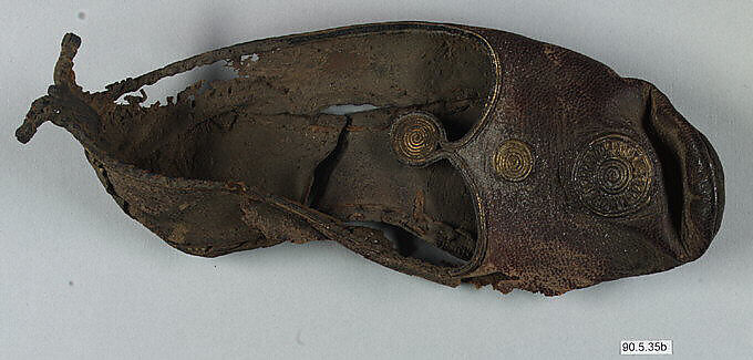 Leather Shoe with Gilded Medallions, Leather; gilded