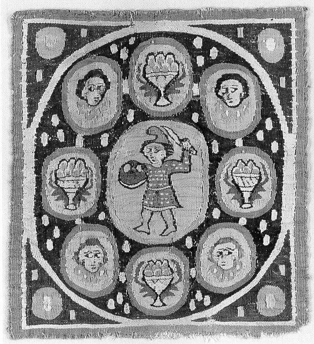 Square with Warrior, Wool, linen; plain weave, tapestry weave