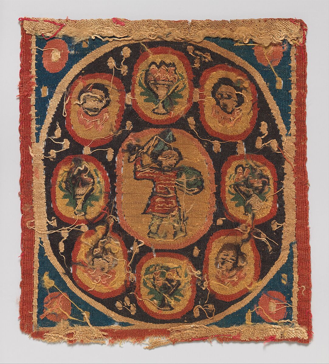 Square with Warrior, Wool, linen; plain weave, tapestry weave