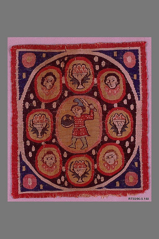 Square with Warrior, Wool, linen; plain weave, tapestry weave