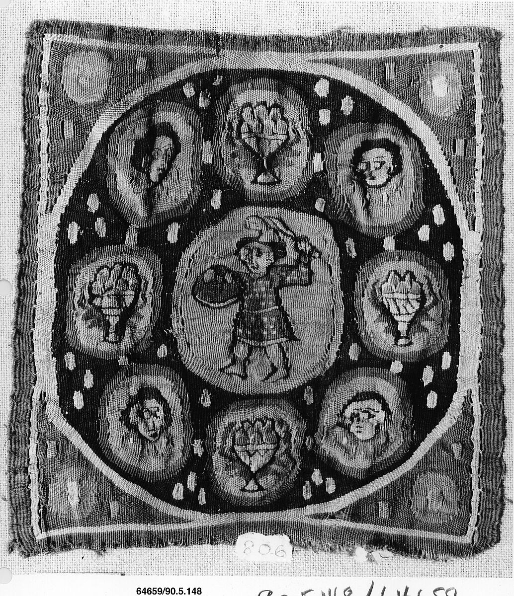 Square with Warrior, Wool, linen; plain weave, tapestry weave