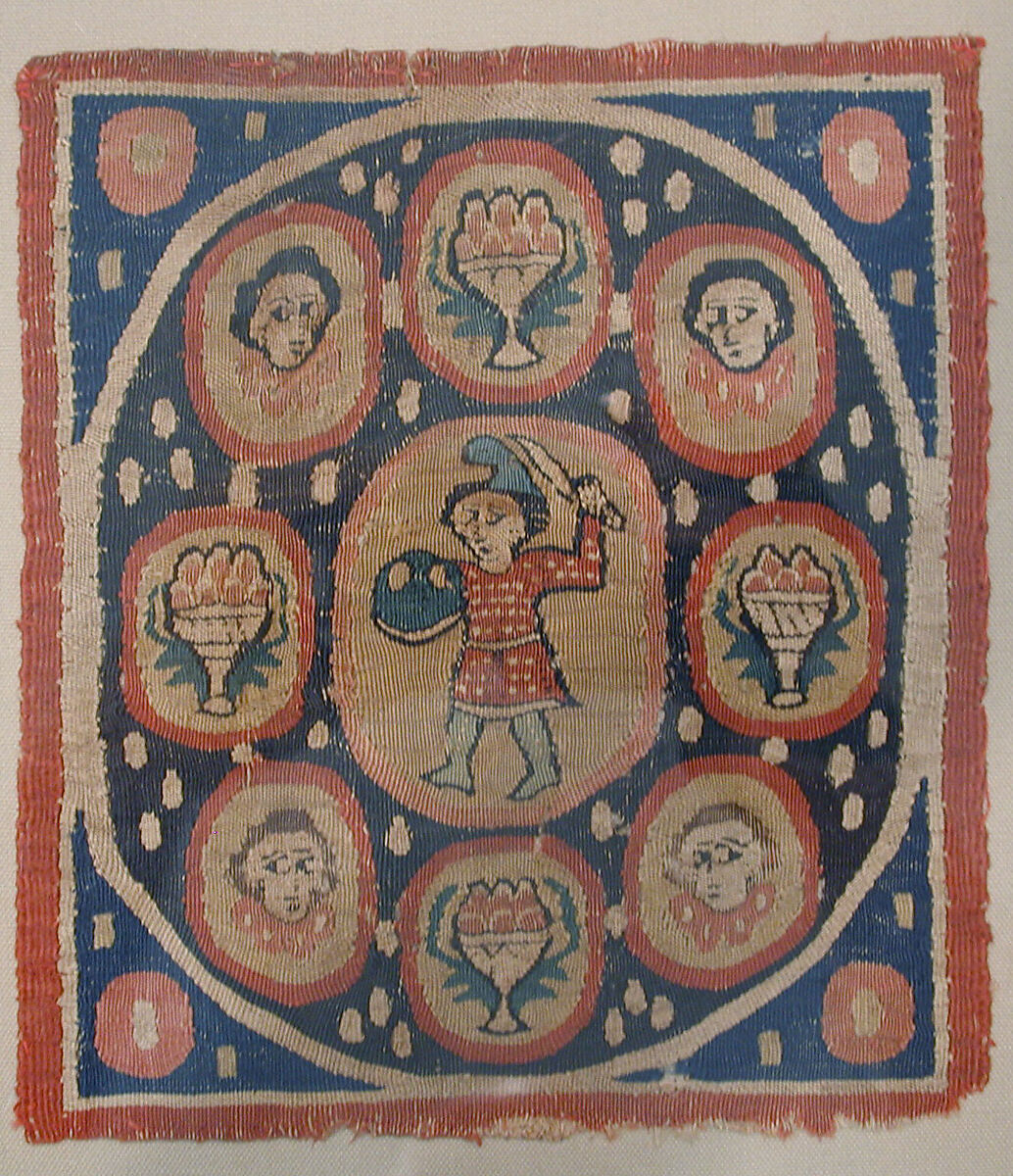 Square with Warrior, Wool, linen; plain weave, tapestry weave