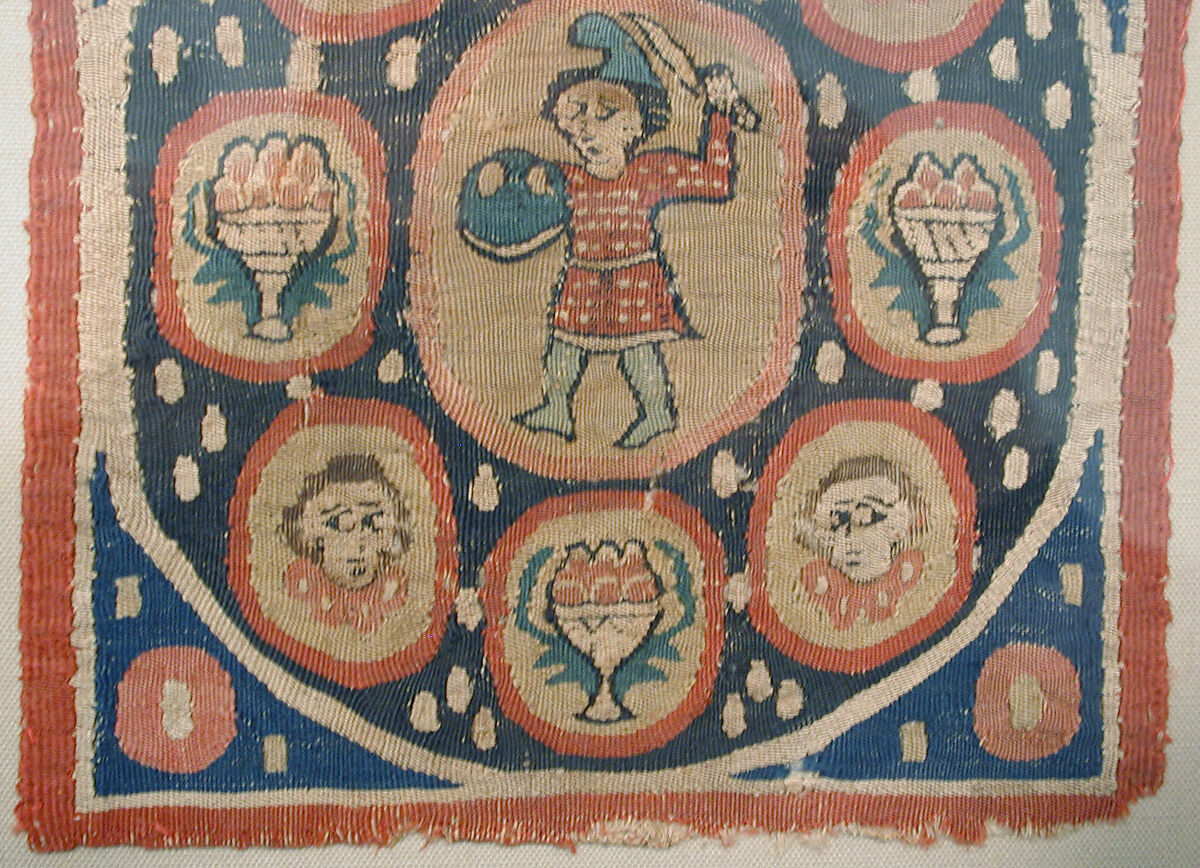 Square with Warrior, Wool, linen; plain weave, tapestry weave