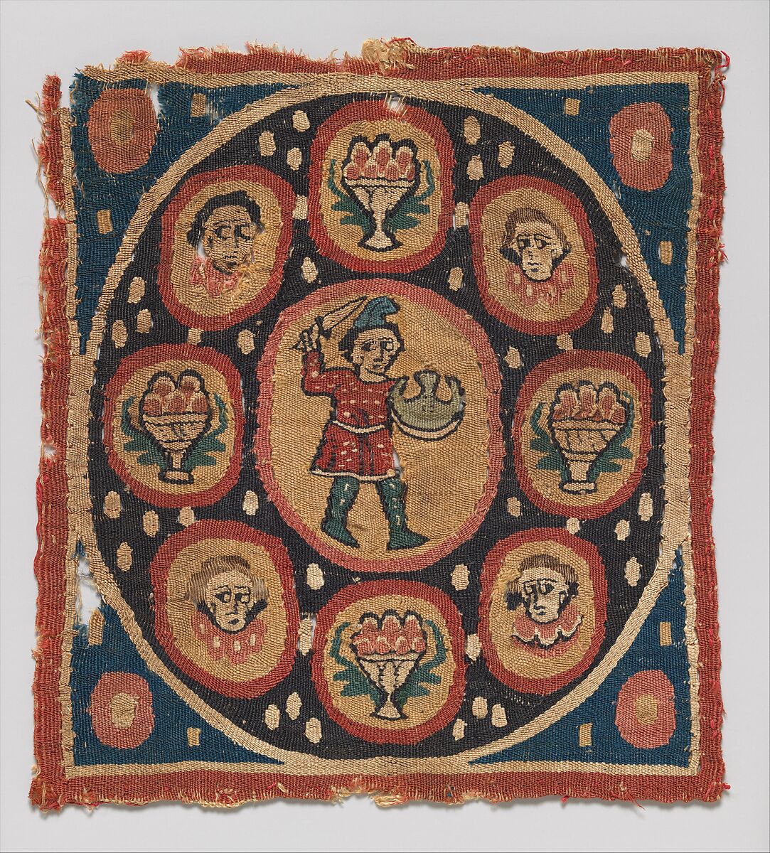 Square with Warrior, Wool, linen; plain weave, tapestry weave