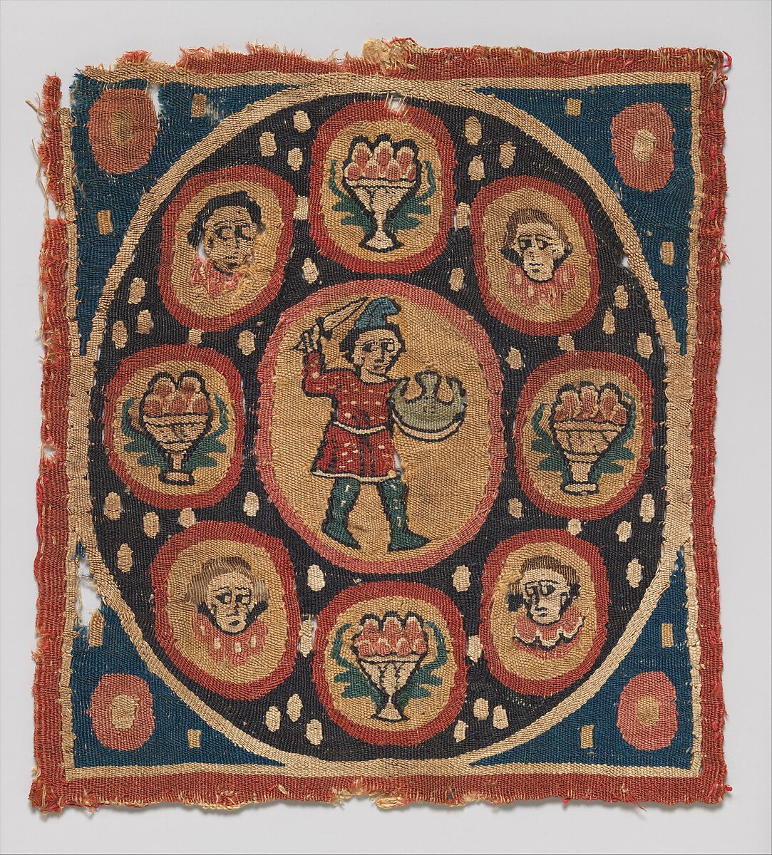 Square with Warrior, Wool, linen; plain weave, tapestry weave 