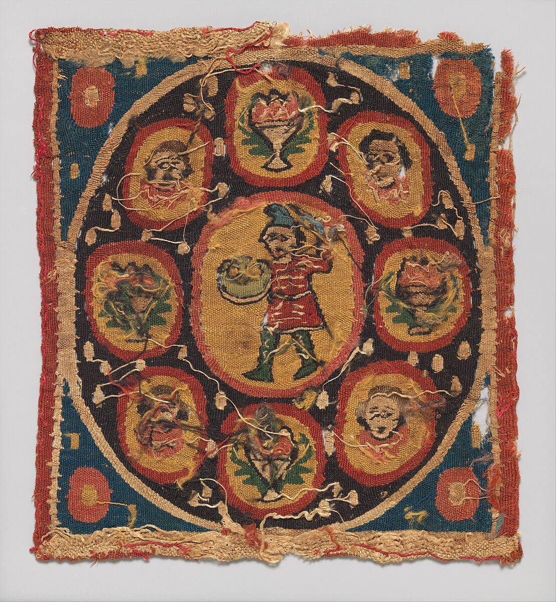 Square with Warrior, Wool, linen; plain weave, tapestry weave