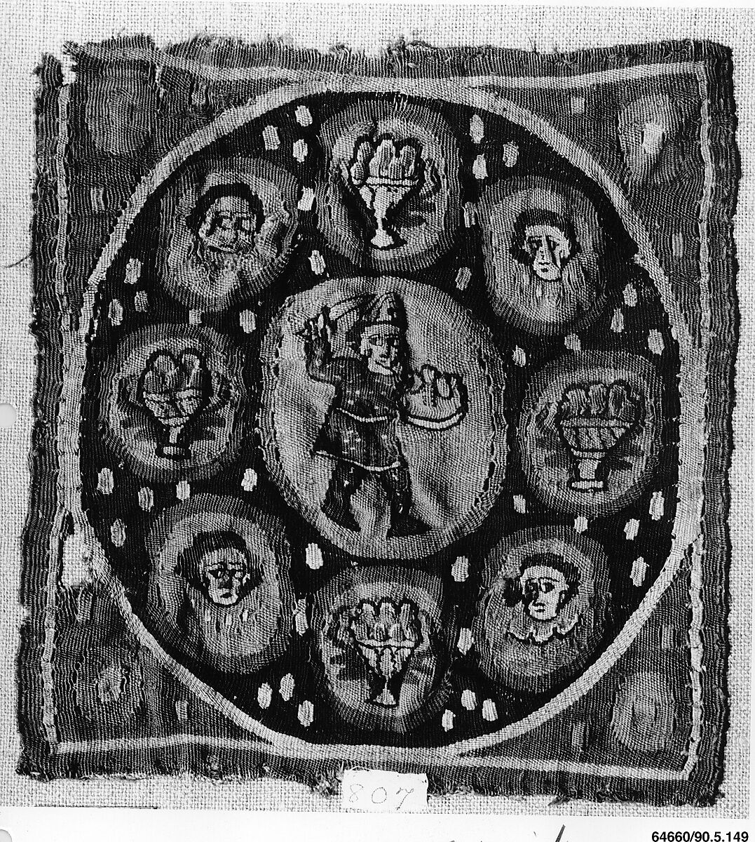 Square with Warrior, Wool, linen; plain weave, tapestry weave