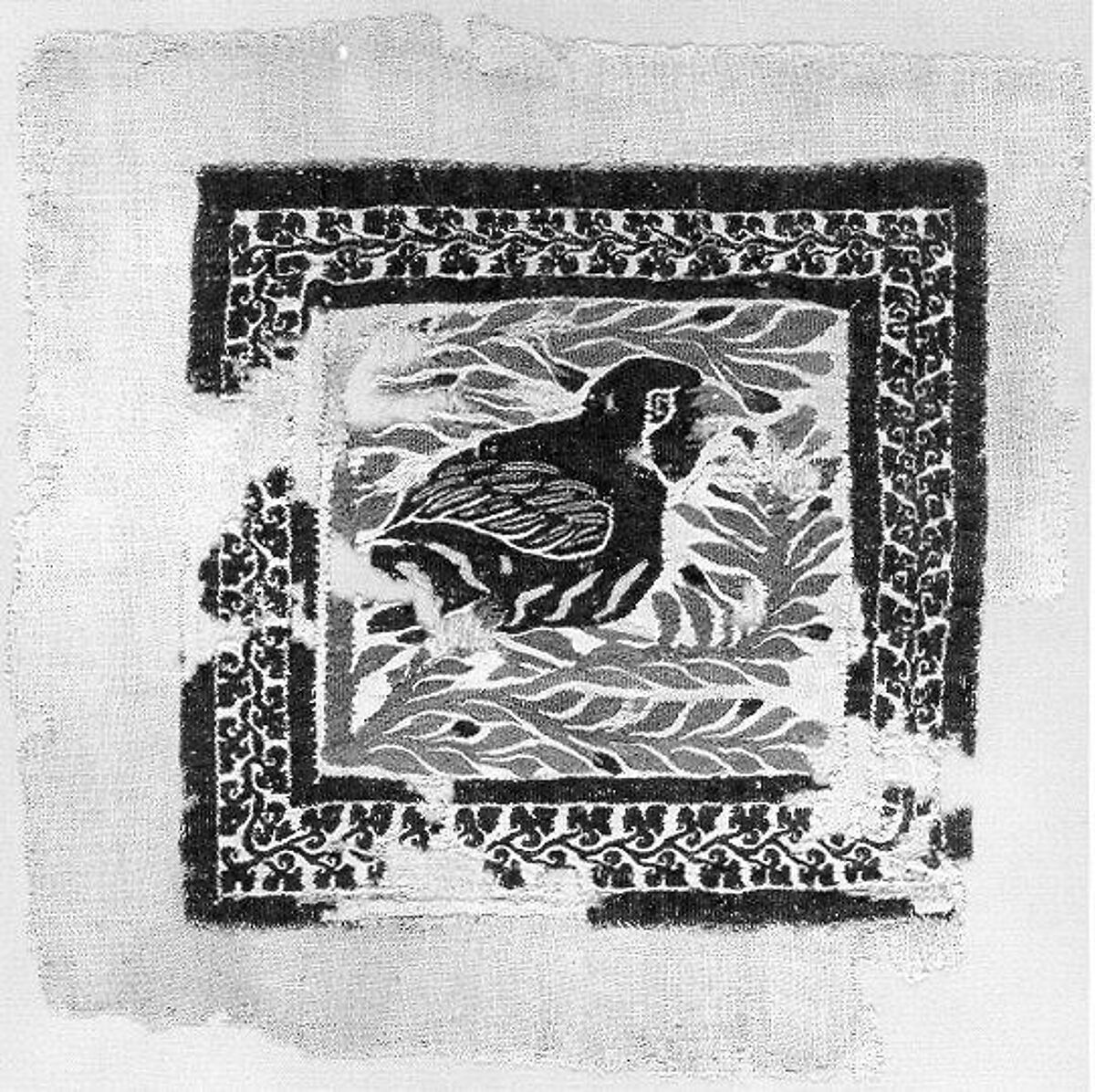 Square with Quail, Wool, linen; plain weave, tapestry weave