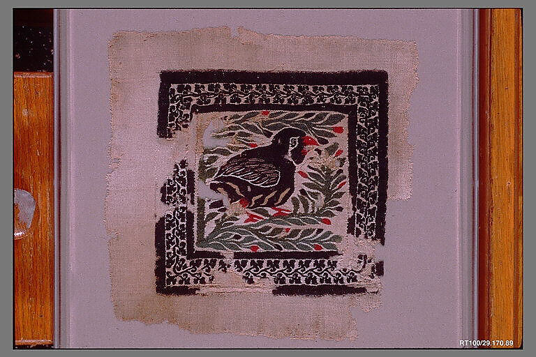 Square with Quail, Wool, linen; plain weave, tapestry weave