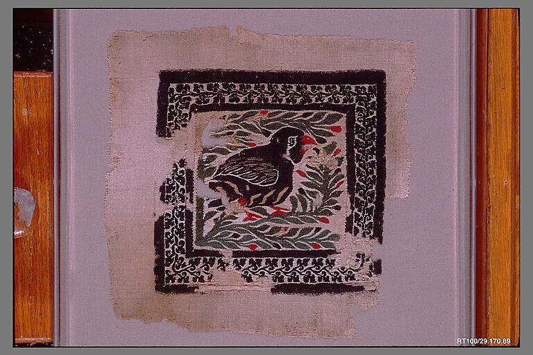 Square with Quail, Wool, linen; plain weave, tapestry weave 