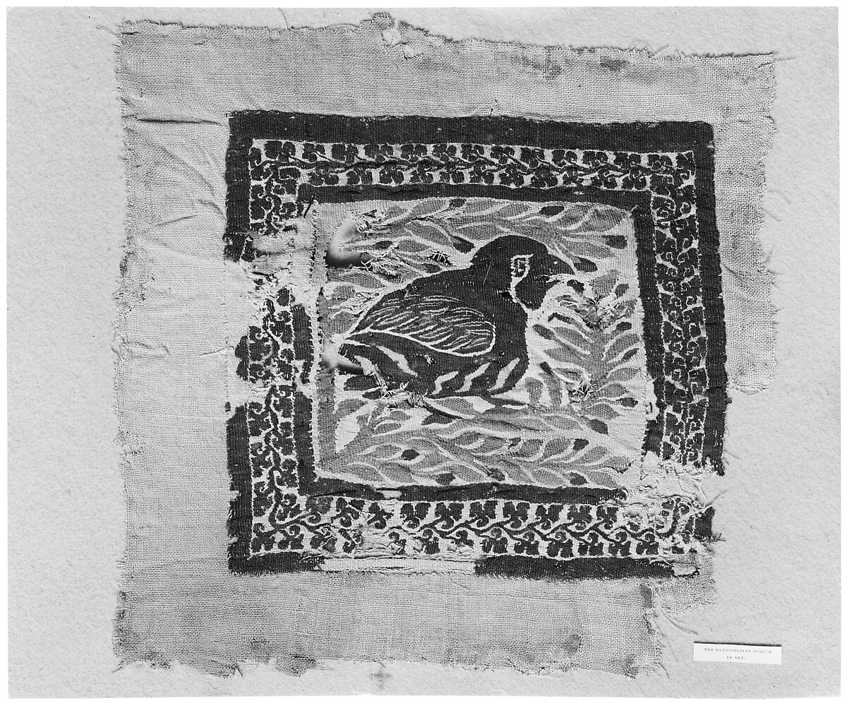 Square with Quail, Wool, linen; plain weave, tapestry weave