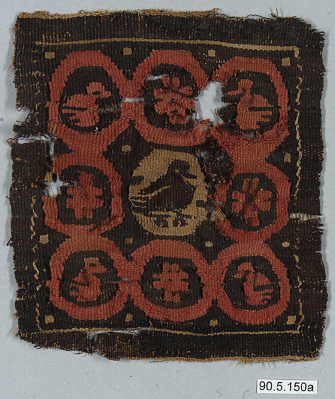 Tabula (Square) with Vine Scrolls Containing Aquatic Birds, Wool, linen; plain weave, tapestry weave