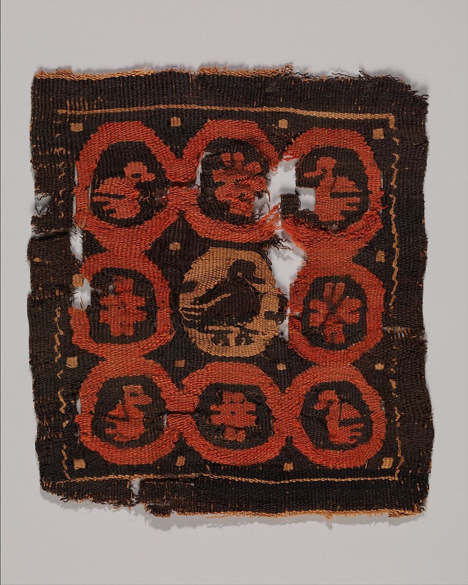 Tabula (Square) with Vine Scrolls Containing Aquatic Birds, Wool, linen; plain weave, tapestry weave 