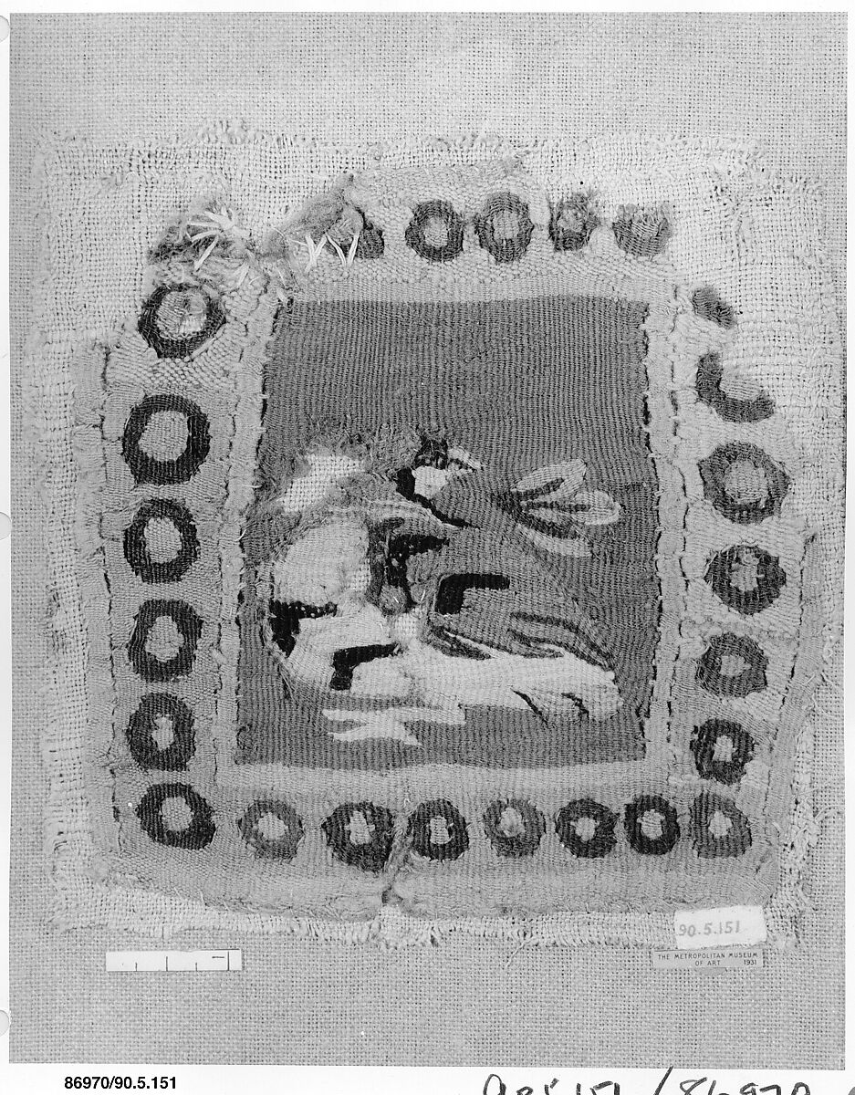 Textile Fragment, Wool, linen; plain weave, tapestry weave