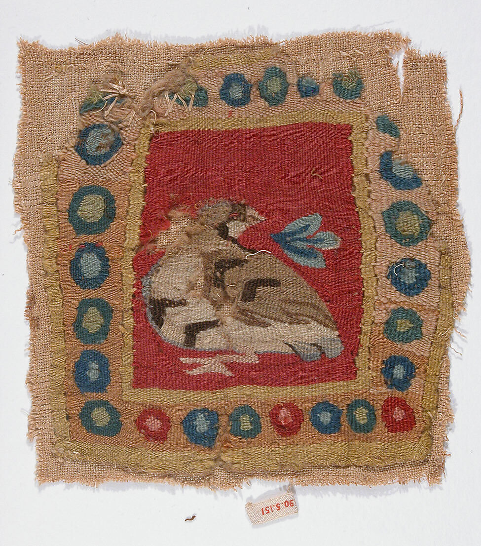 Textile Fragment, Wool, linen; plain weave, tapestry weave