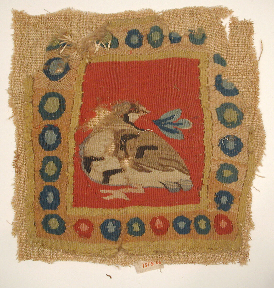 Textile Fragment, Wool, linen; plain weave, tapestry weave 