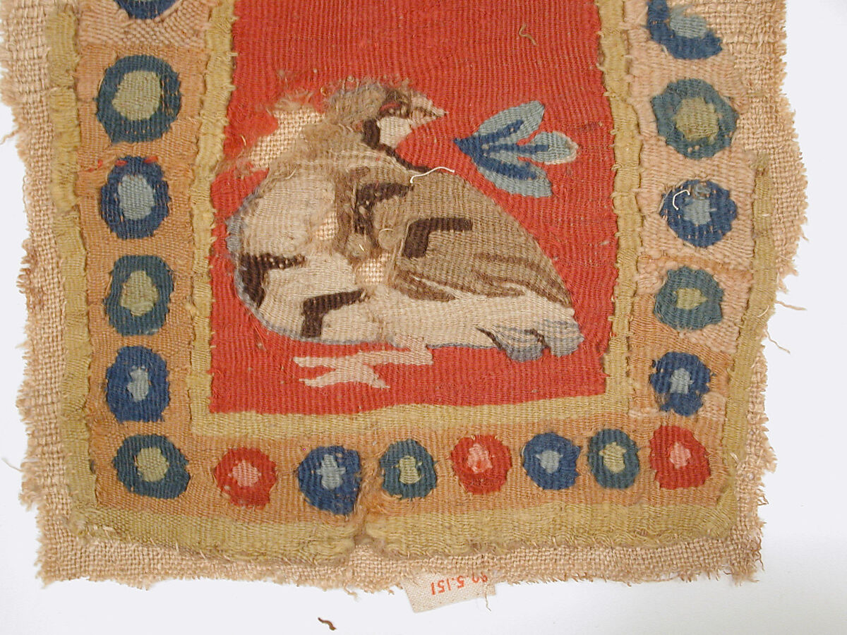 Textile Fragment, Wool, linen; plain weave, tapestry weave