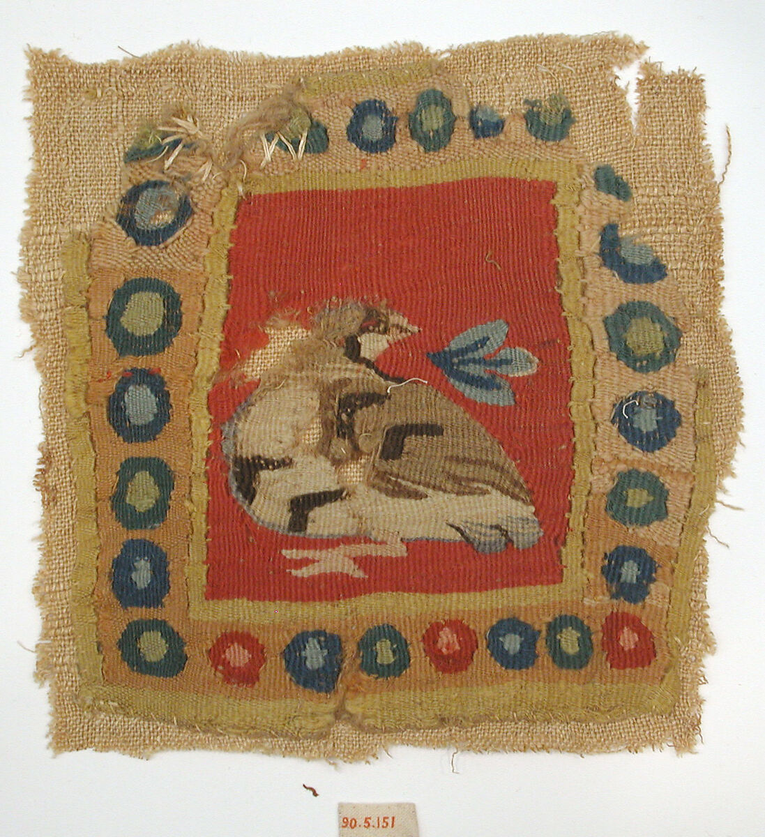 Textile Fragment, Wool, linen; plain weave, tapestry weave