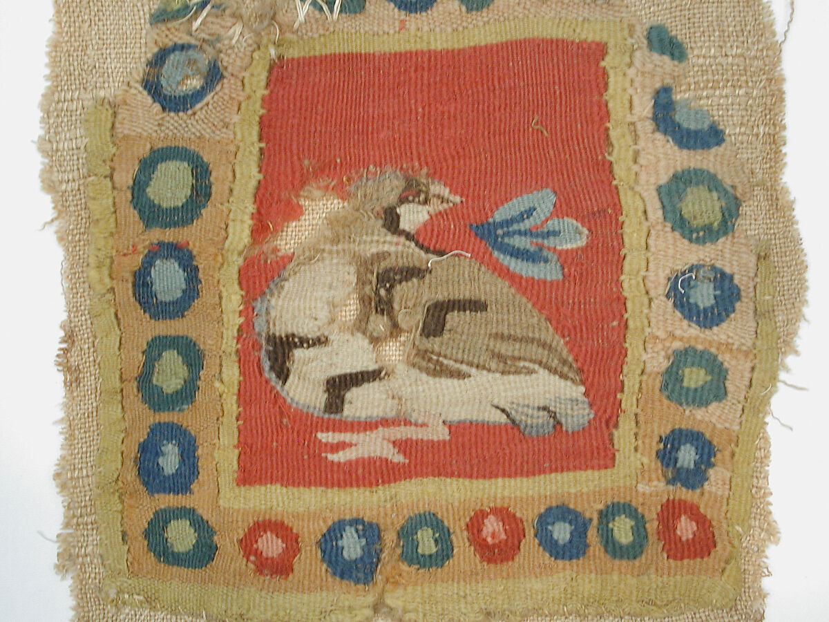 Textile Fragment, Wool, linen; plain weave, tapestry weave