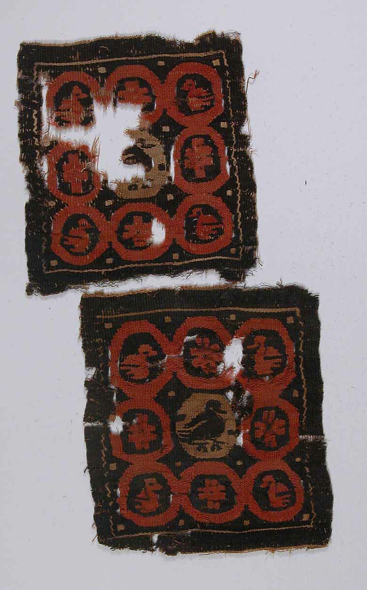 Tabula (Square) with Vine Scrolls Containing Aquatic Birds, Wool, linen; plain weave, tapestry weave