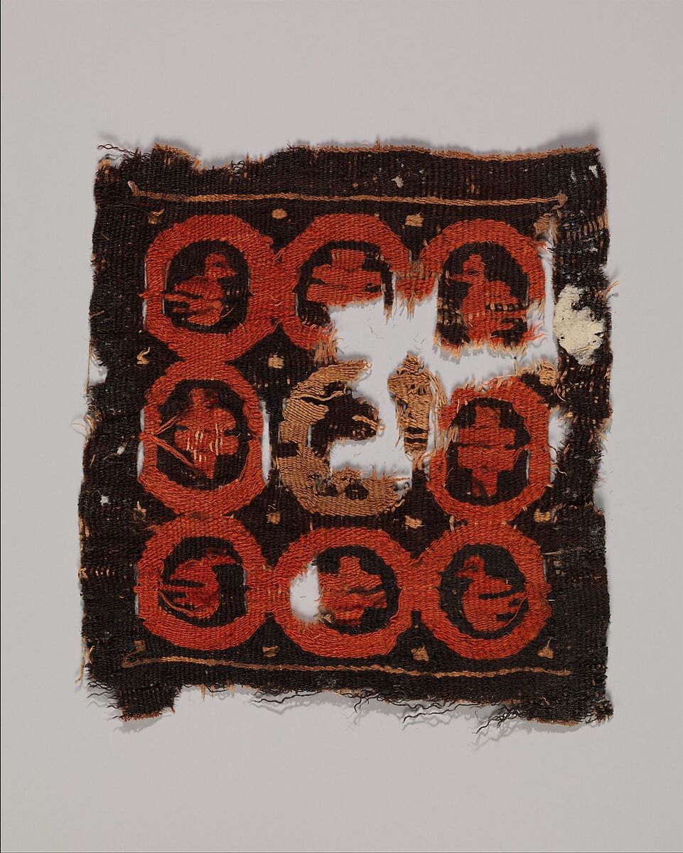 Tabula (Square) with Vine Scrolls Containing Aquatic Birds, Wool, linen; plain weave, tapestry weave