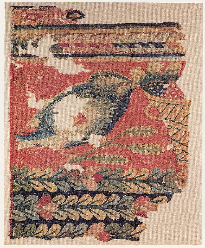 Hanging Fragment with Bird and Basket, Wool, linen; tapestry weave