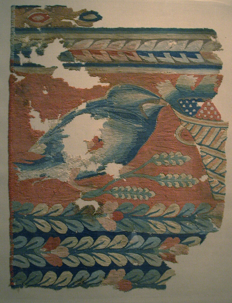 Hanging Fragment with Bird and Basket, Wool, linen; tapestry weave
