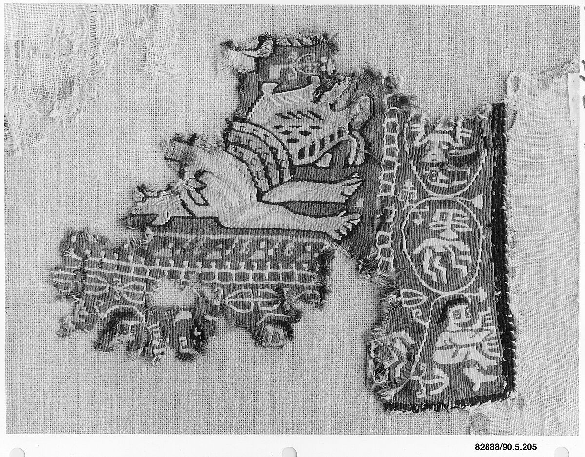 Textile Fragment, Wool, linen; plain weave, tapestry weave