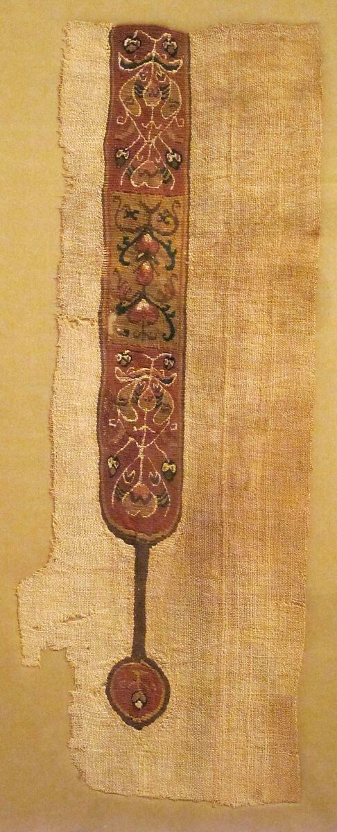 Band with Vegetal Motif, Wool, linen; plain weave, tapestry weave