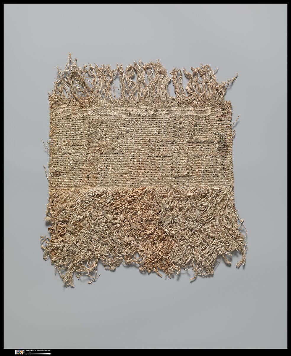 Textile Fragment, Linen; plain weave, weft loop weave