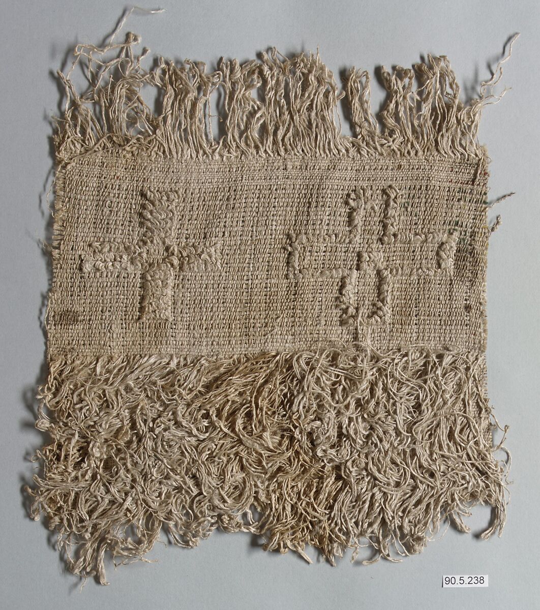 Textile Fragment, Linen; plain weave, weft loop weave 