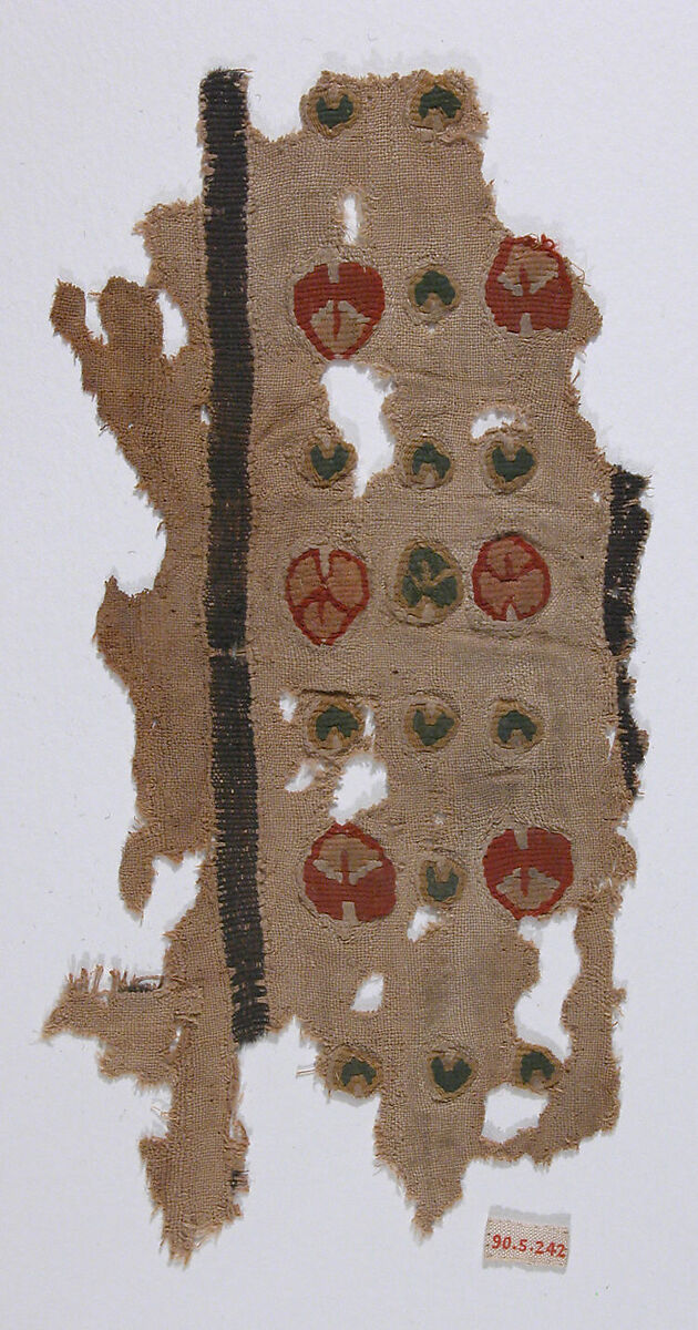 Textile Fragment, Wool, linen; plain weave, tapestry weave 