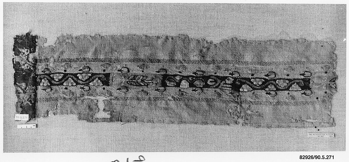 Fragment with Tapestry-Weave Band and  Applied Border, Wool, linen; plain weave, tapestry weave