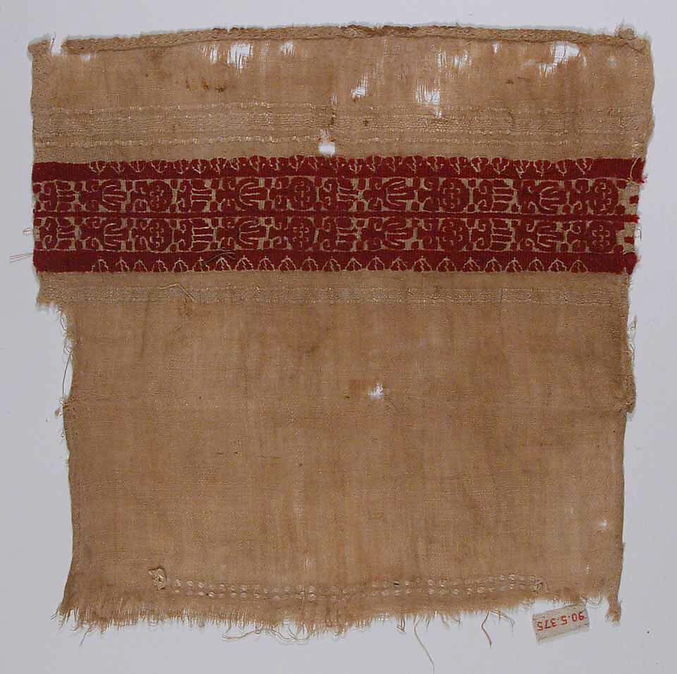 Fragment of a Sleeve, Wool, linen; plain weave, tapestry weave 