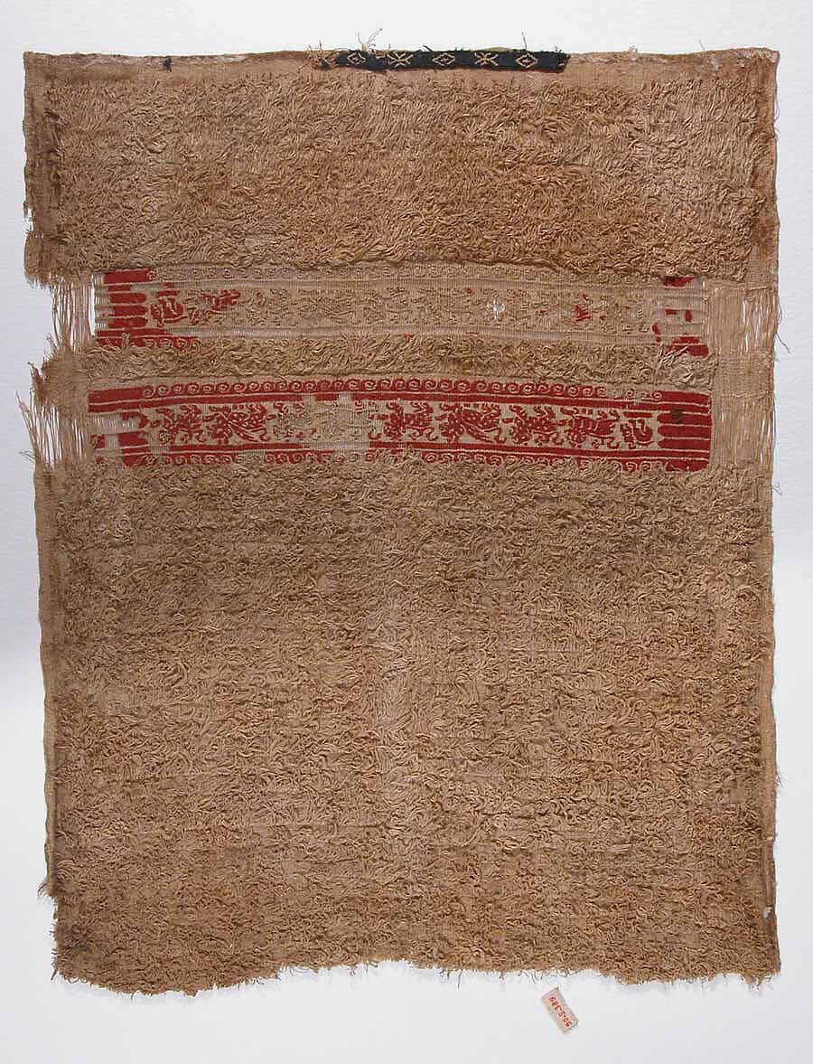 Fragment of a Sleeve, Wool, linen; plain weave, tapestry weave, weft loop weave 