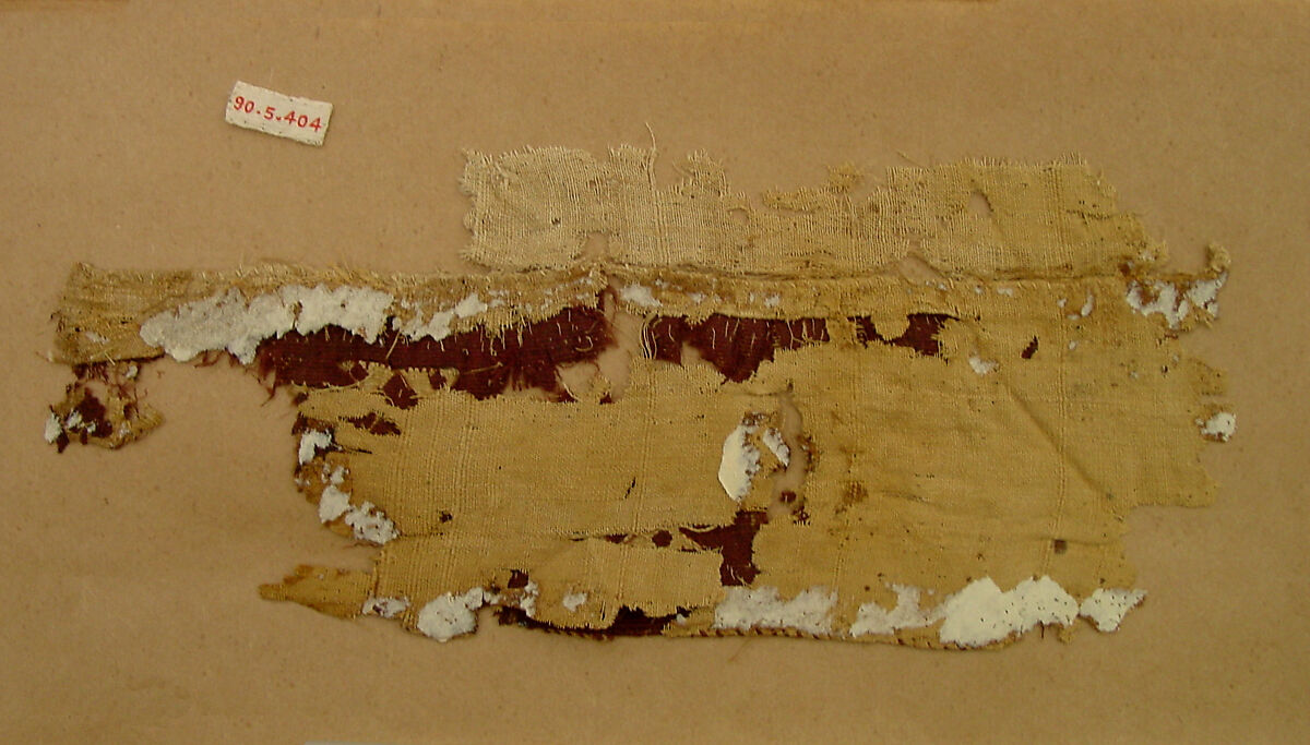 Textile Fragment, Linen, wool; plain weave, tapestry weave