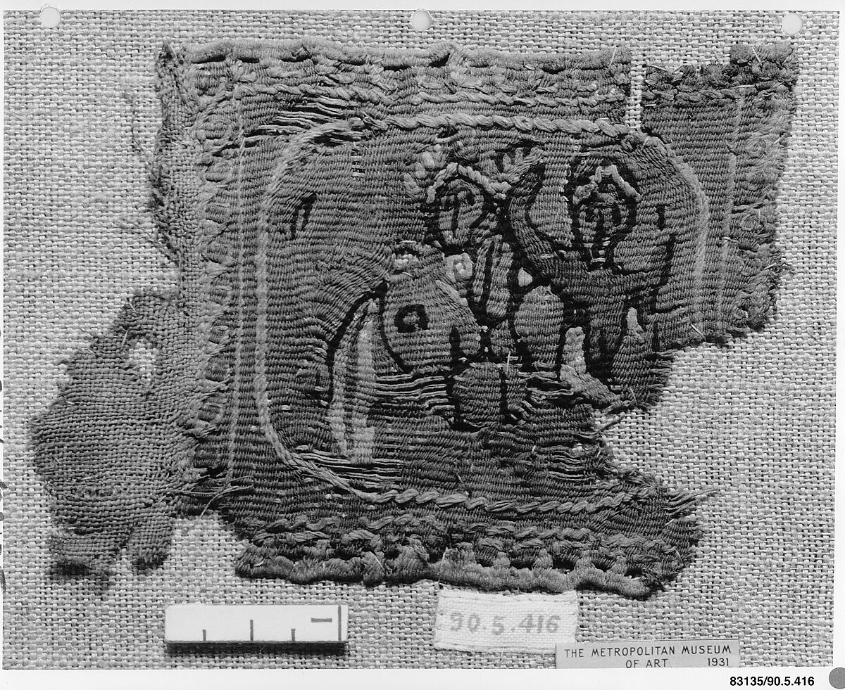 Textile Fragment, Wool, linen; plain weave, tapestry weave