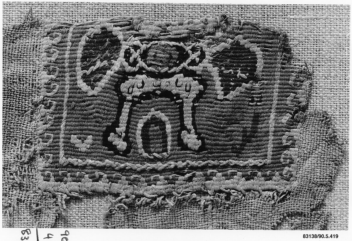 Textile Fragment, Wool, linen; plain weave, tapestry weave