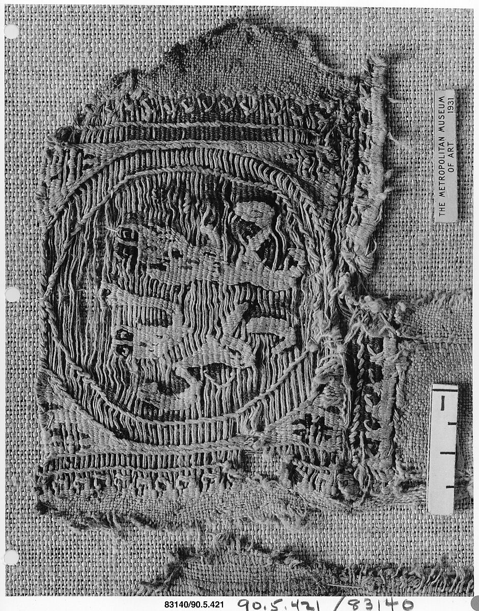 Textile Fragment, Wool, linen; plain weave, tapestry weave