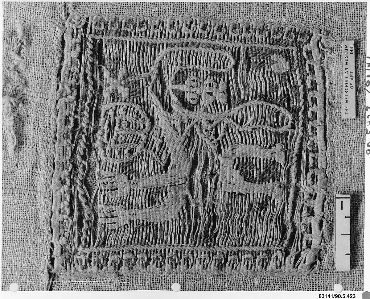 Textile Fragment, Wool, linen; plain weave, tapestry weave