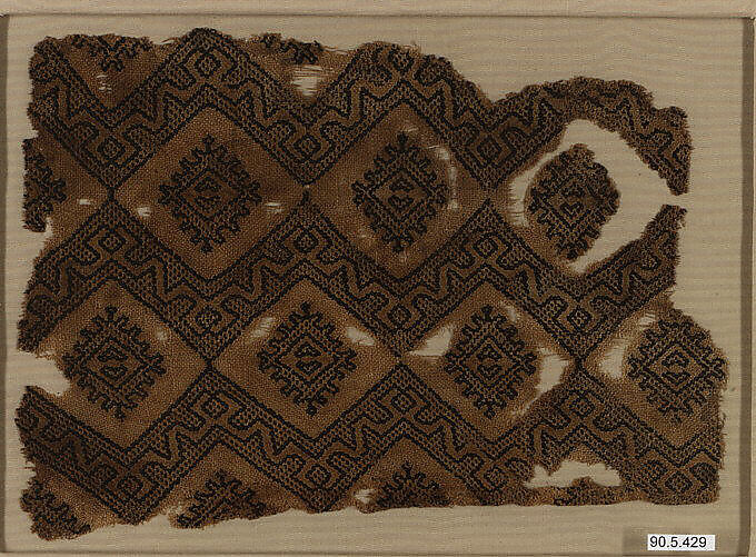 Textile Fragment, Linen, silk; plain weave, brocaded