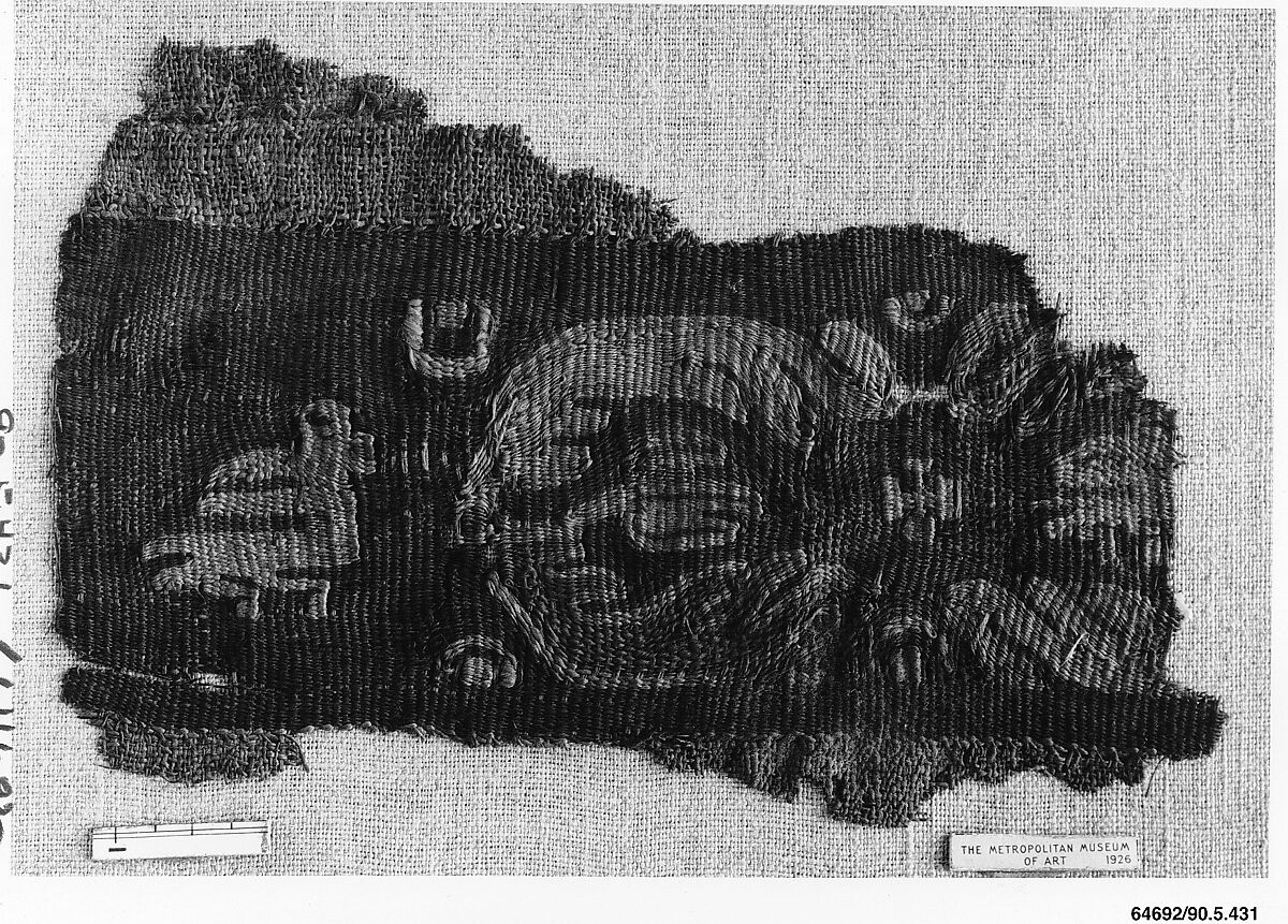 Textile Fragment, Wool, linen; plain weave, tapestry weave