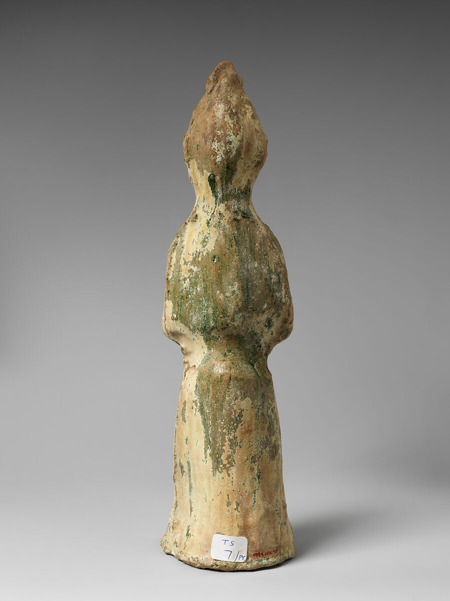 Standing Farmer holding a Pitchfork, Earthenware with green lead glaze, China