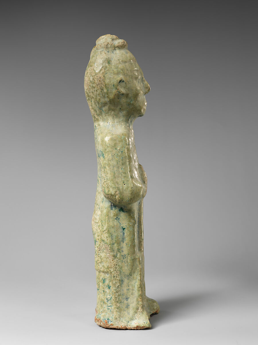 Standing Farmer holding a Pitchfork, Earthenware with green lead glaze, China